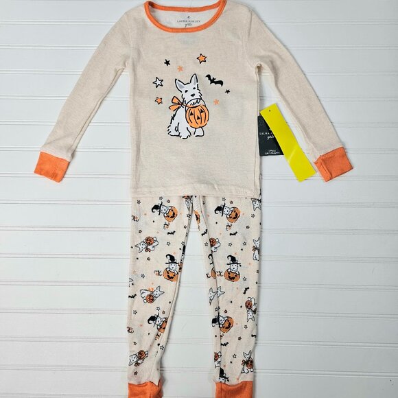 Laura Ashley Girls Trick or Treat Puppy Print Long Sleeve Pajama Set Size 4T NWT - Picture 1 of 7